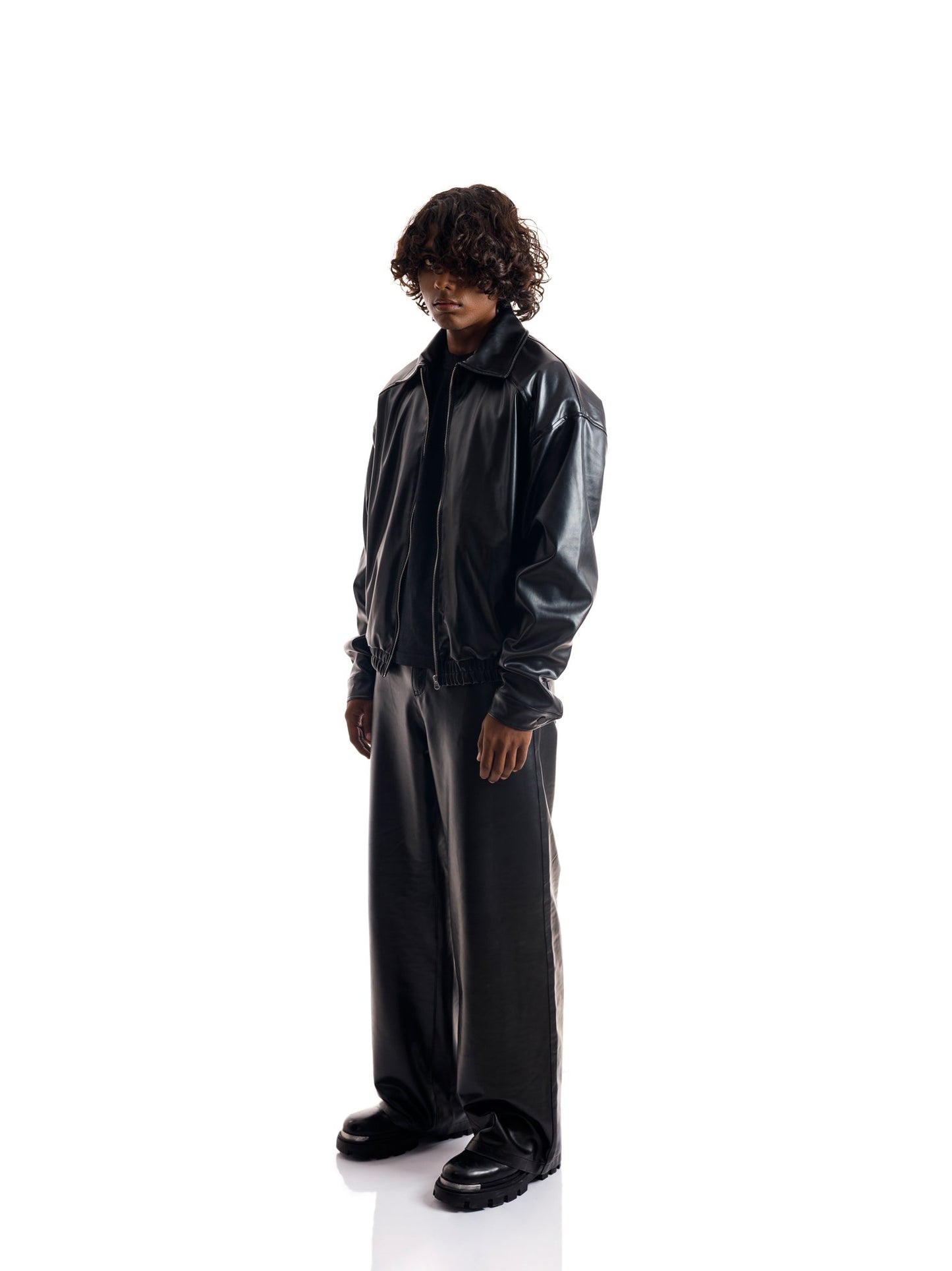 SHIRT COLLAR FAUX LEATHER JACKET